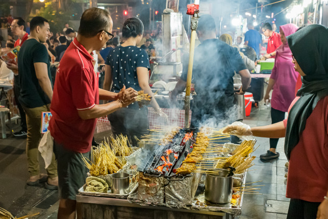 Satay Street in Singapore. Lau Pa Sat.